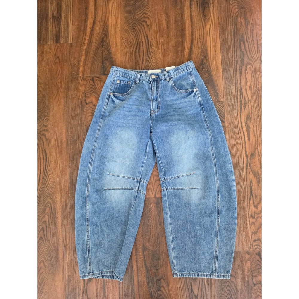 Miss Love Luv Mor Blue Denim Barrel Jeans High Rise Curved Leg P70201 Size M